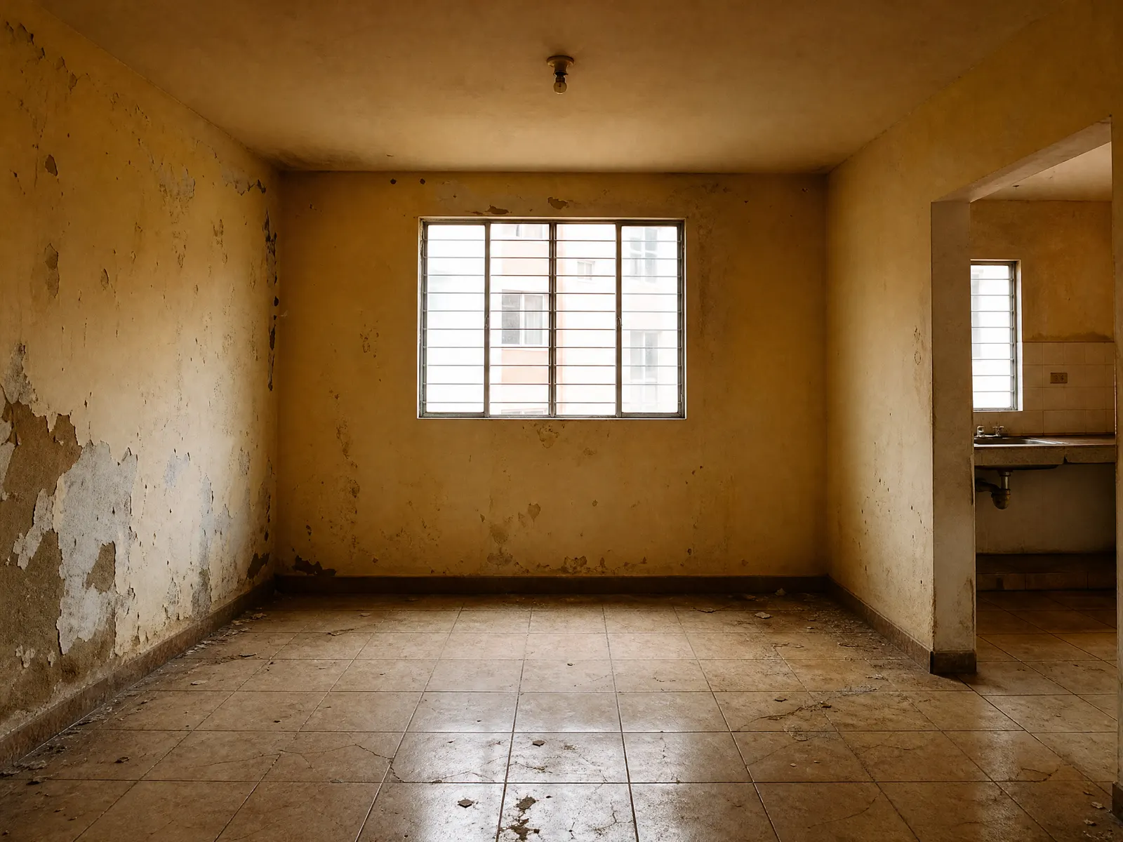 Antes: interior de una casa de interés social antes de remodelar